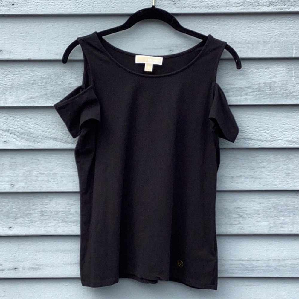 MICHAEL Michael Kors Black Cold Shoulder Tee Medium - Picture 5 of 8